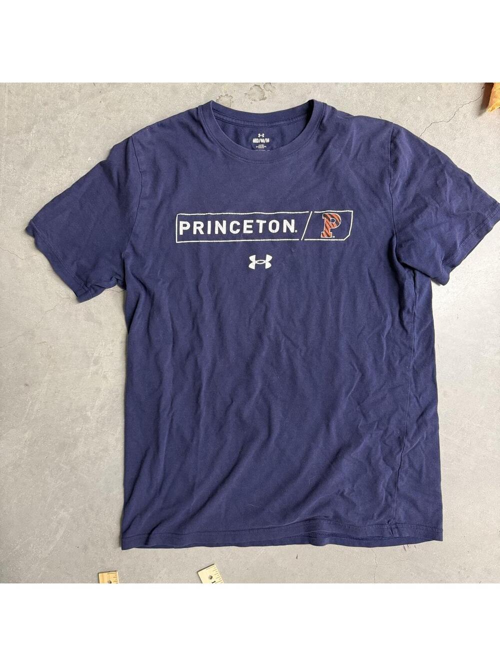 Y2K Men's Princeton University Athletic Navy Under Armour Shirt Sized Medium